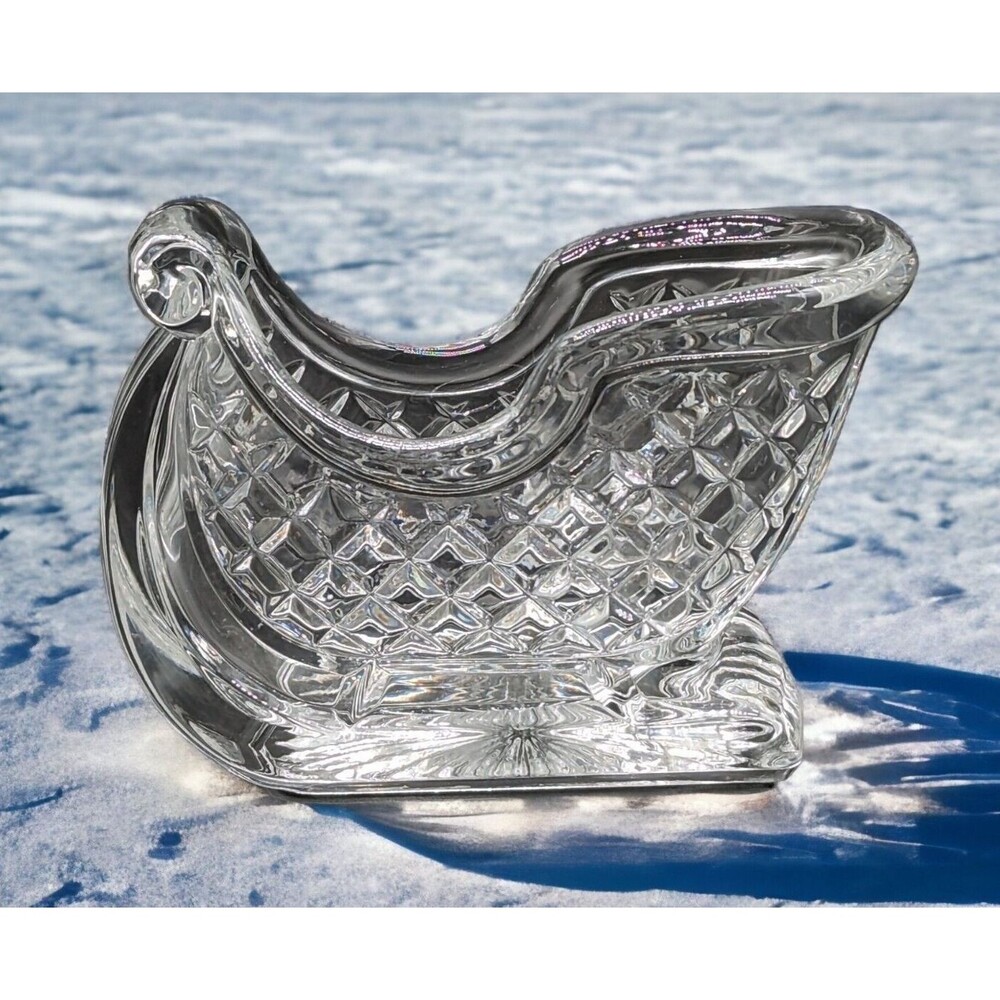 Deplomb 24% Lead Crystal Sleigh Crosshatched Centerpiece Mantle Candy Dish 6.5"